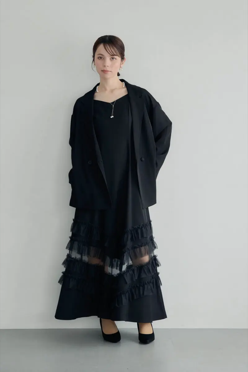 ブラックのトランスペアレントヘムセットアップドレス | et.UNiVER | M