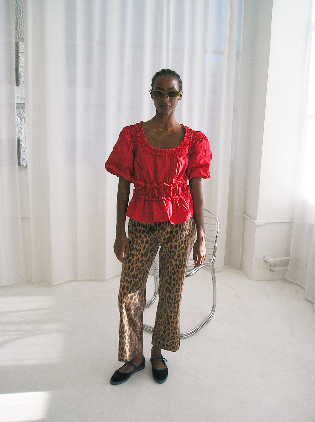 Everly Ruffle Blouse - Red Tafetta – Lisa Says Gah