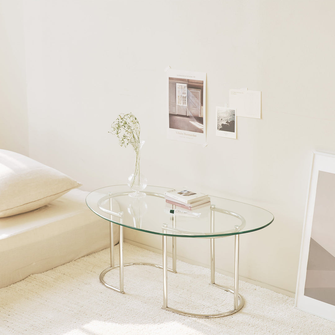 通販】Roomnhome｜ペブルテーブル｜韓国インテリア 家具 ガラス ロー