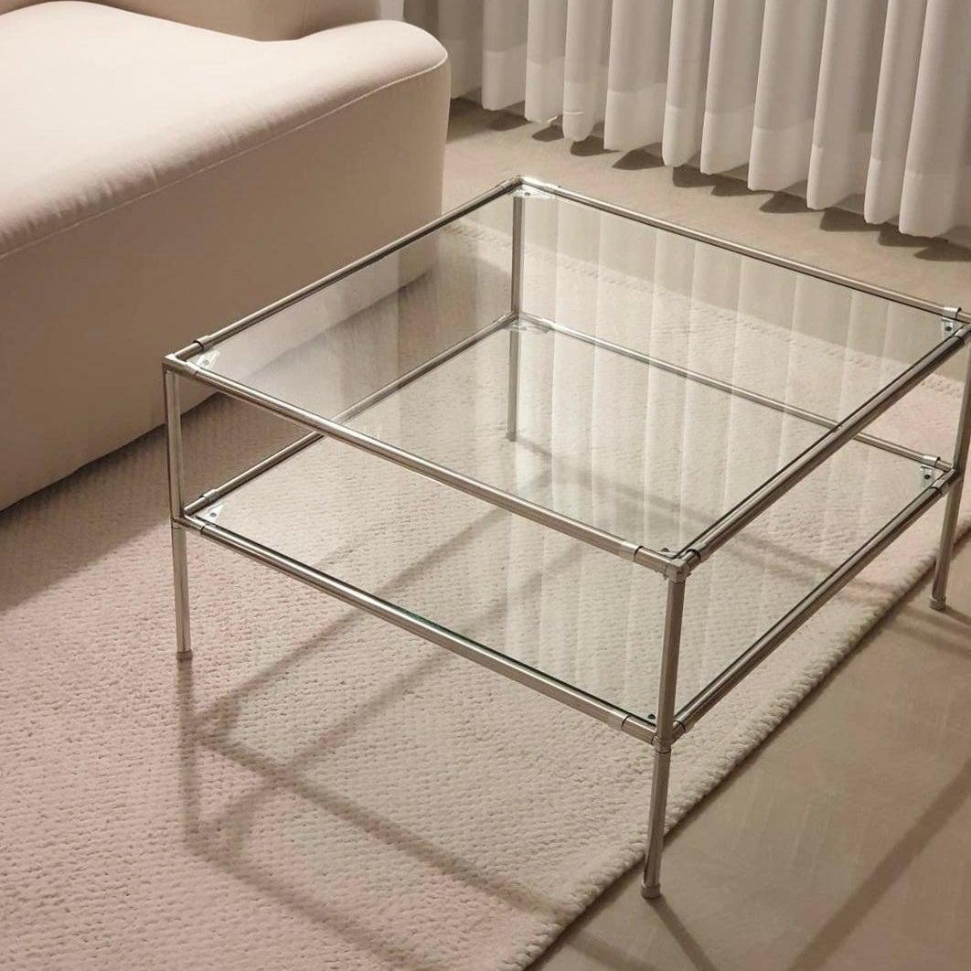vamir ローテーブル｜Stainless Modular 2tier Sofa Table｜ガラス