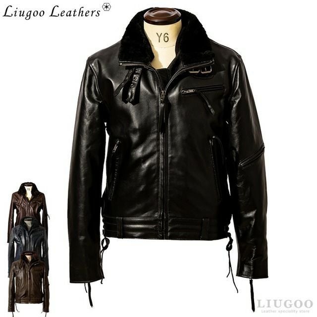 Liugoo Leathers 本革 高機能防寒仕様襟ボアハイネックシングル