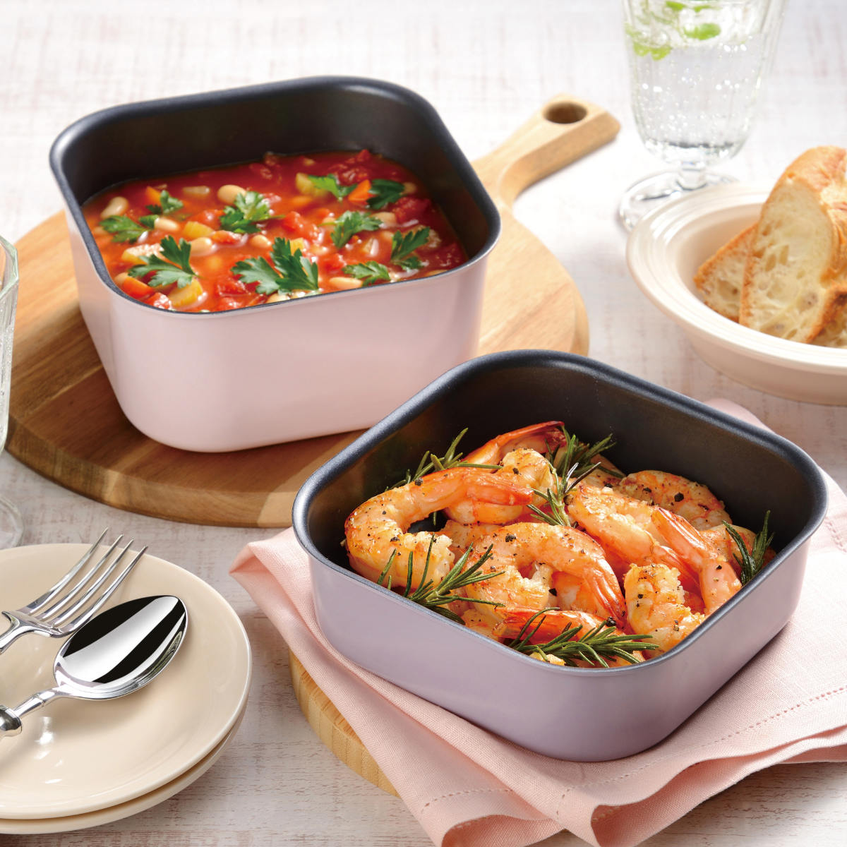 フライパン・鍋 4点セット 16cm IH対応 角型 着脱ハンドル式 Rect Mate