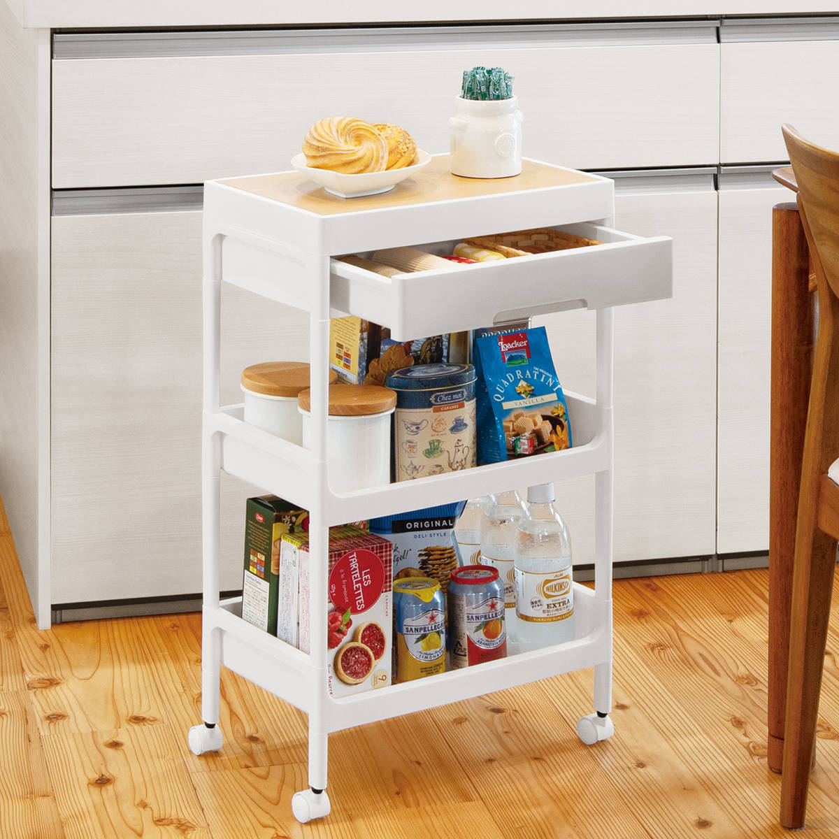 キッチンワゴン 3段 木天板 サージュワゴン 幅40cm 奥行26cm 高さ68.5