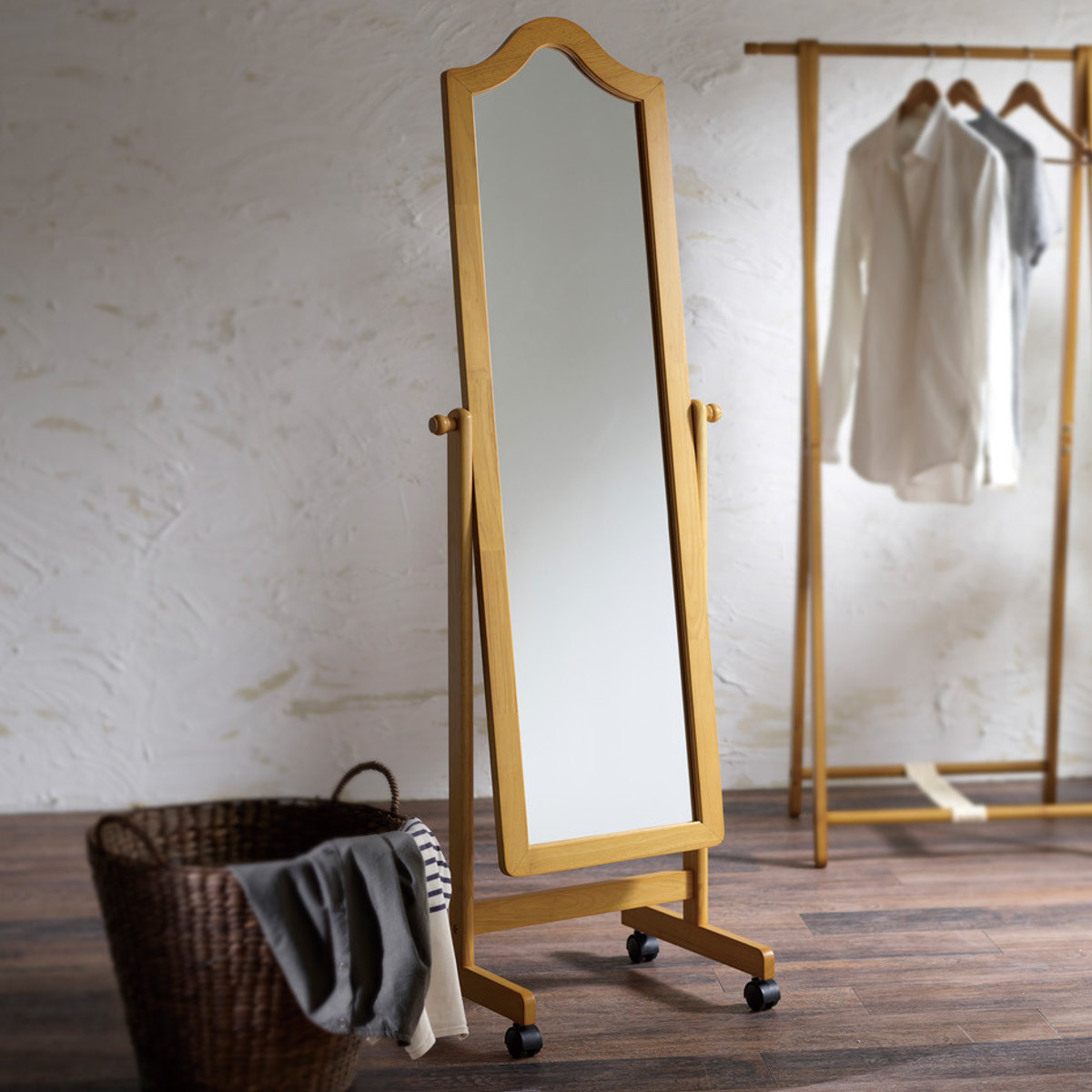 スタンドミラー 姿見 木製 約幅50cm （ ミラー 全身鏡 鏡 かがみ 全身