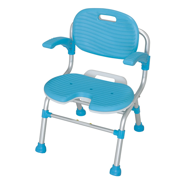 シャワーチェア U型 背付 肘かけ付 折りたたみ 5段階 高さ調整