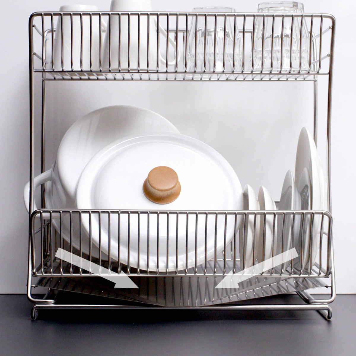 dショッピング |水切りかご 18-8 ステンレス製 水切りラック 2段