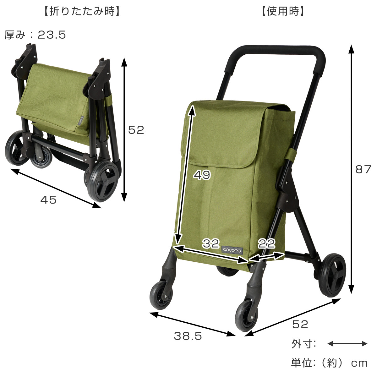 ショッピングカート cocoro オープン フロント 前押し 4輪カート