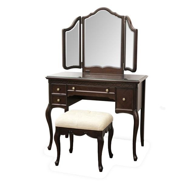 ドレッサー 三面鏡 スツール付 クラシック調 猫脚 フルール 幅90cm