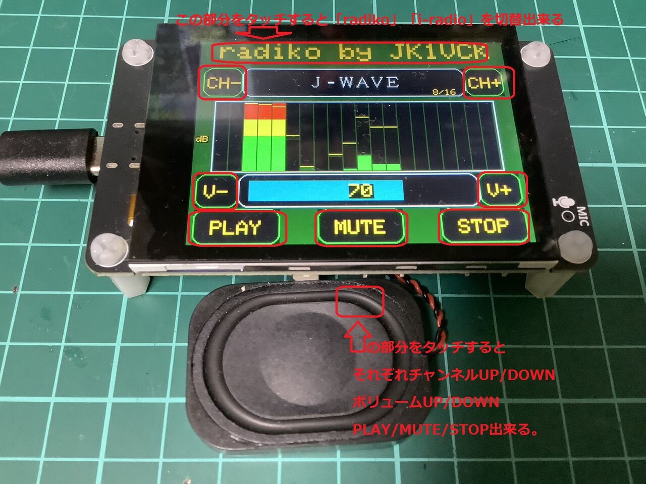 ES3C28P JC3248W535 で「radiko」を聞きながらサウンドレベルメータを