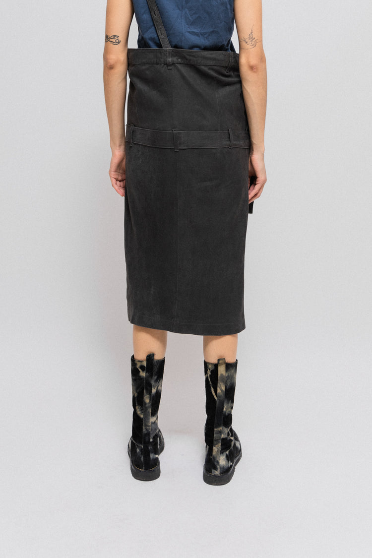 ANN DEMEULEMEESTER - FW03 Leather skirt with waist and shoulder