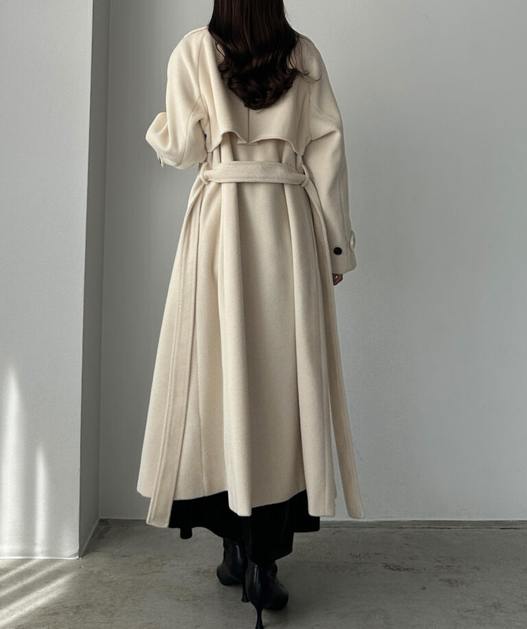 562】2wayハイネックウールライクウエストシェイプフレアコート