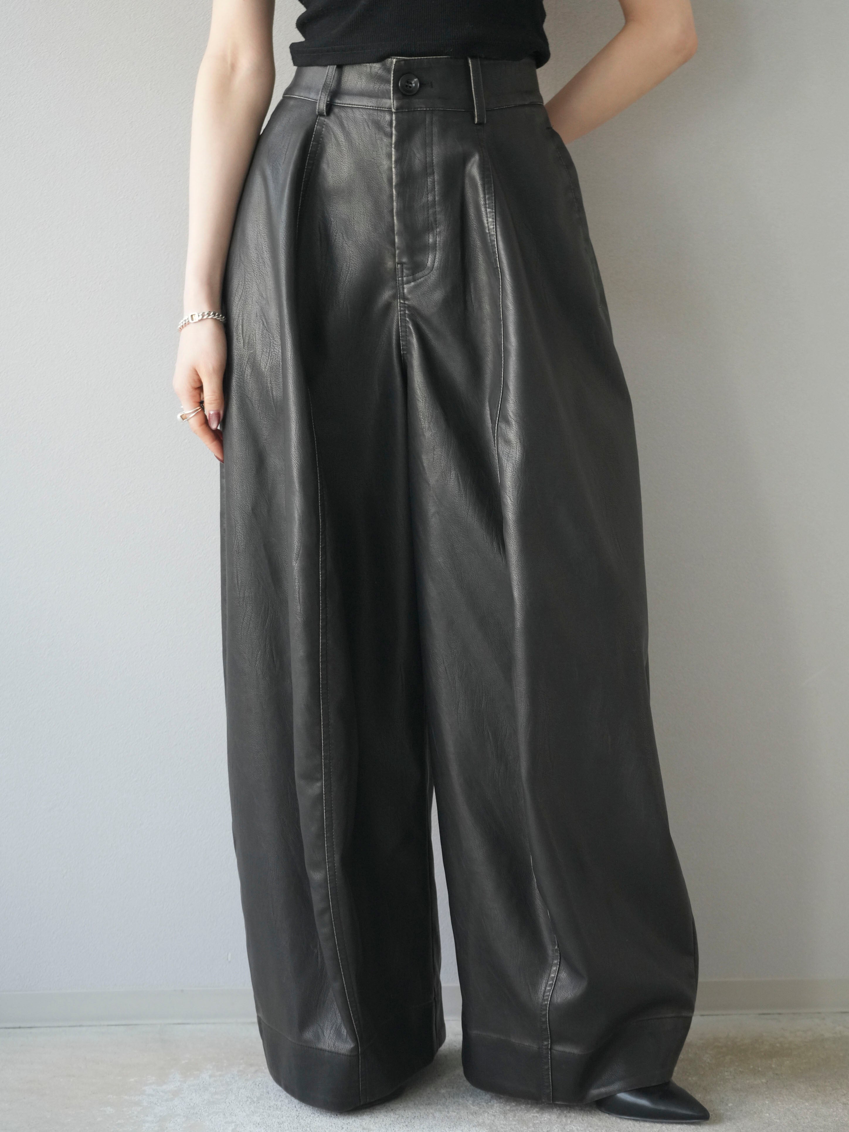 予約]ヴィンテージレザーバギーパンツ/gray – Lumier