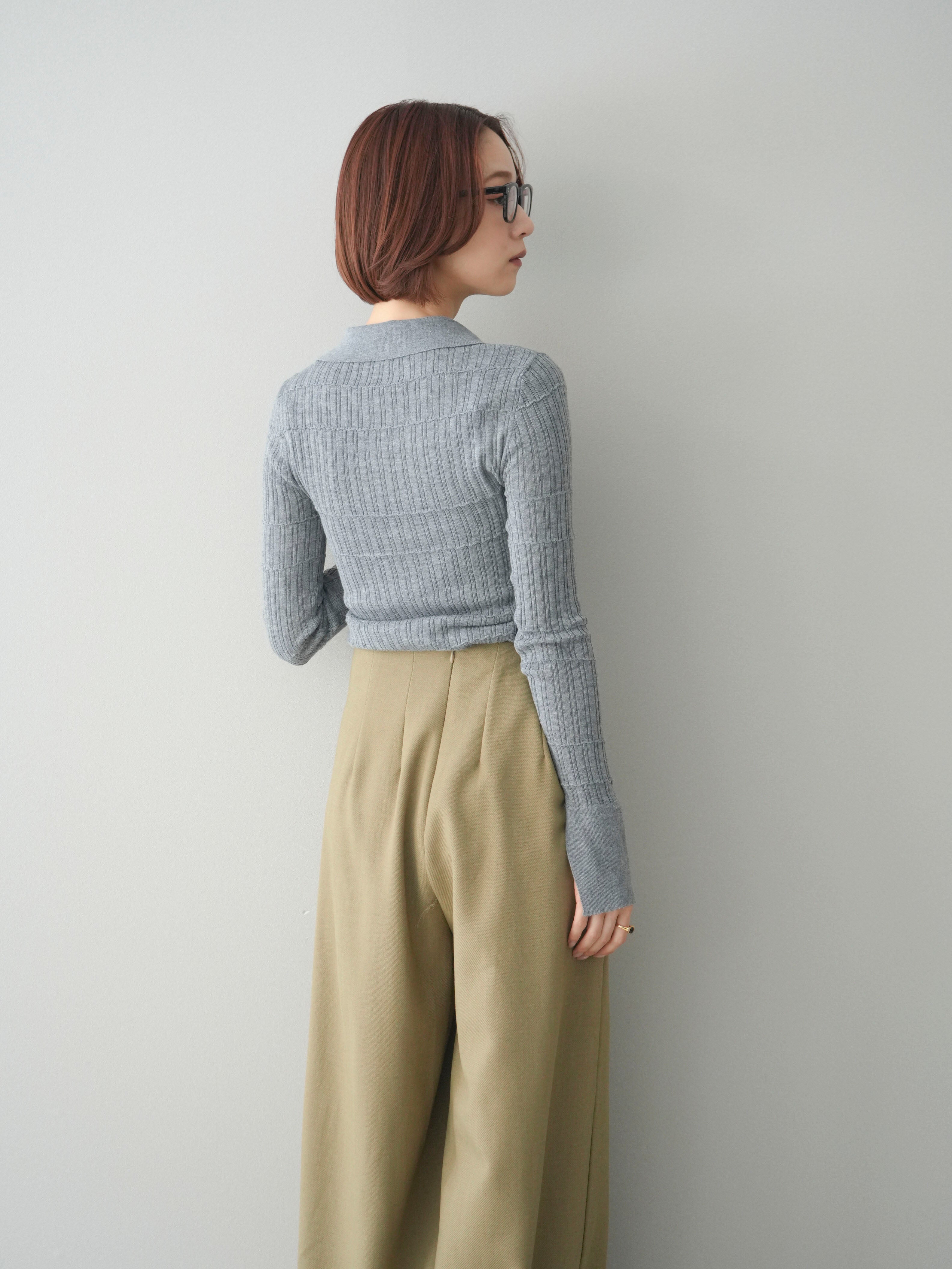 予約]シアーリブスキッパーニットトップス/gray – Lumier