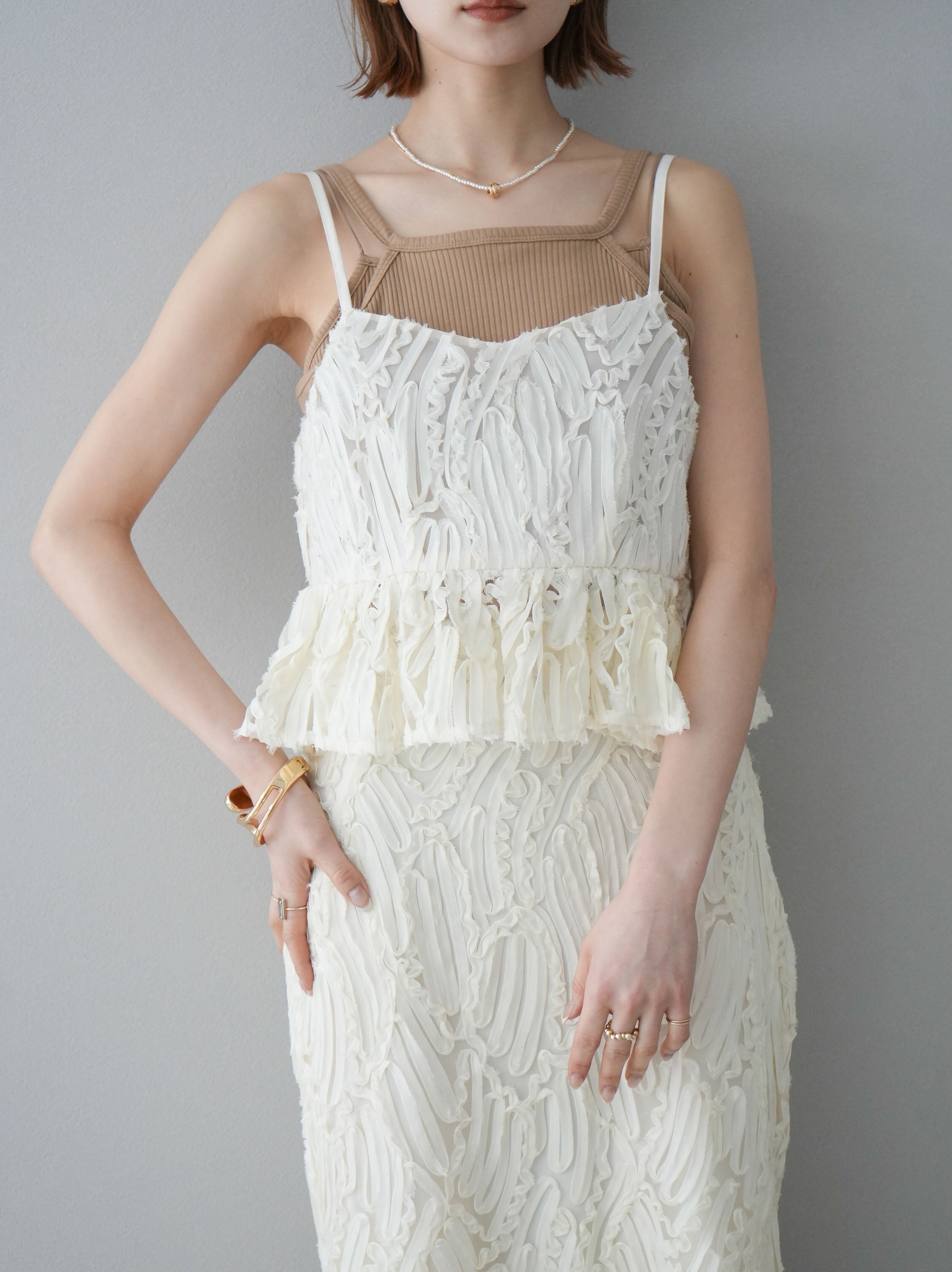 予約]ジャガードラインレースキャミソール/アイボリー – Lumier