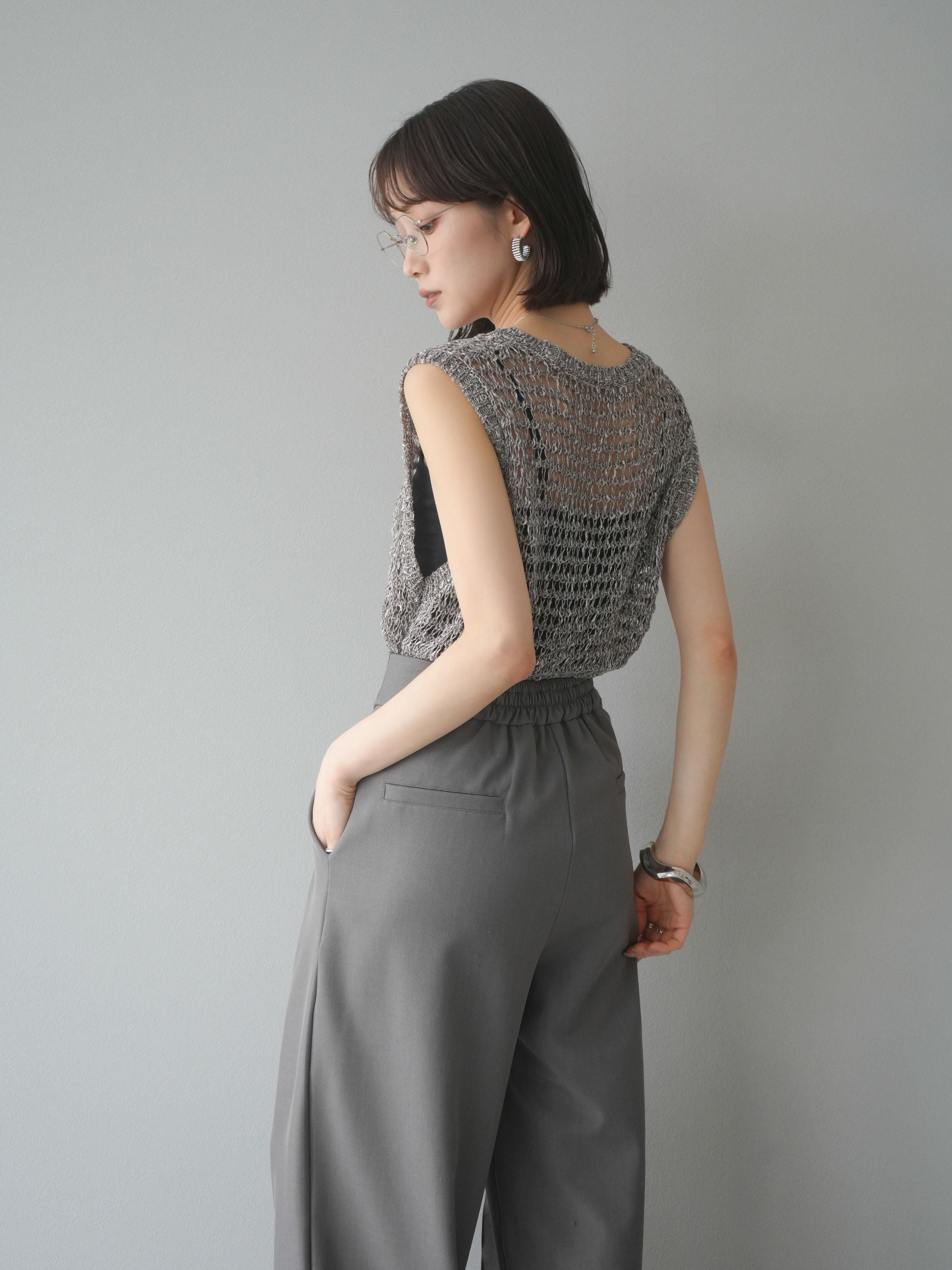 予約]ミックスヤーン透かし編みニットタンクトップ/ブラウン – Lumier