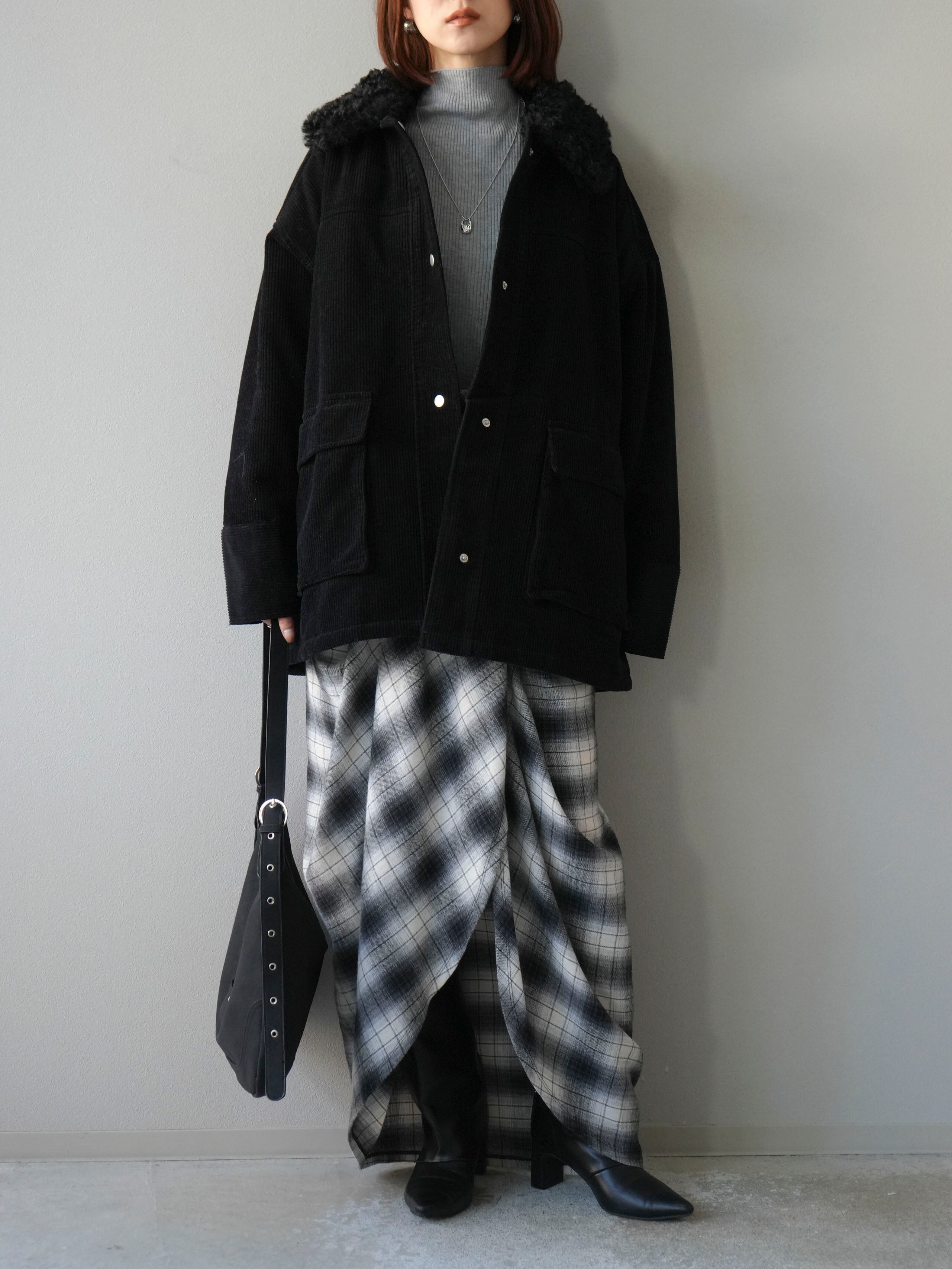 予約]コーデュロイボア襟フライトジャケット/ブラック – Lumier