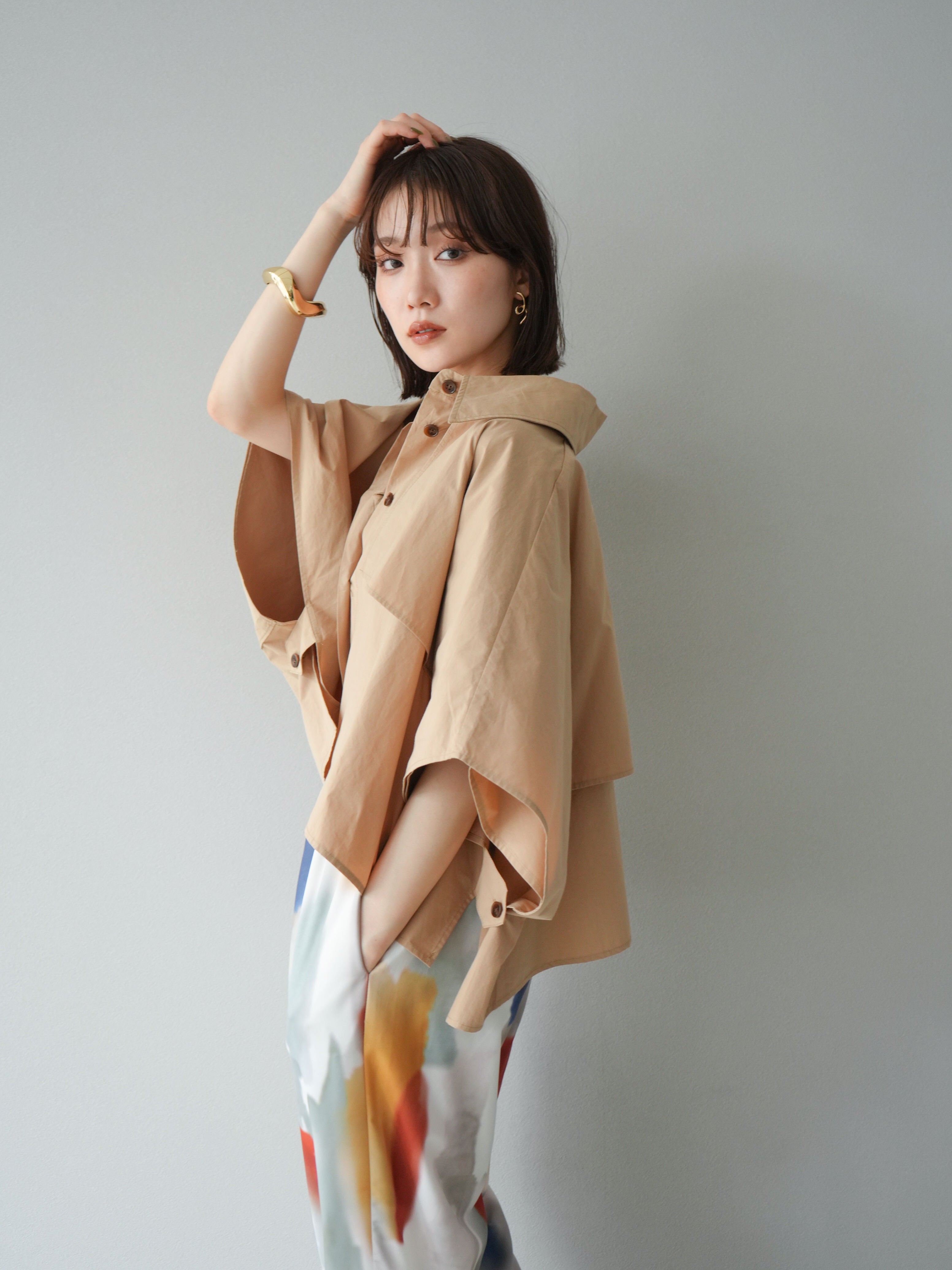 予約]ポンチョショートシャツ/ベージュ – Lumier