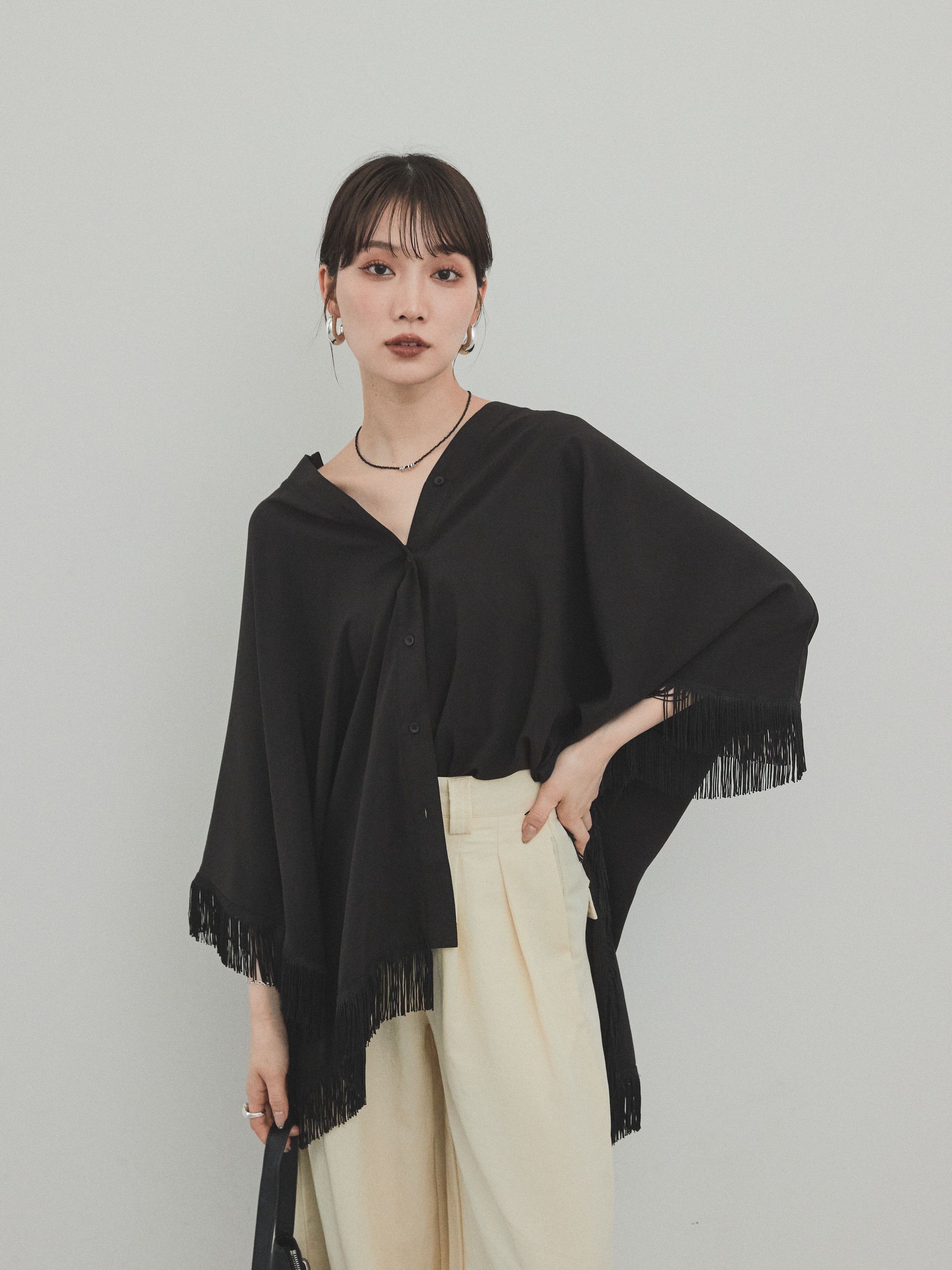 SET]スクエアフリンジポンチョブラウス+スクエアフリンジポンチョ