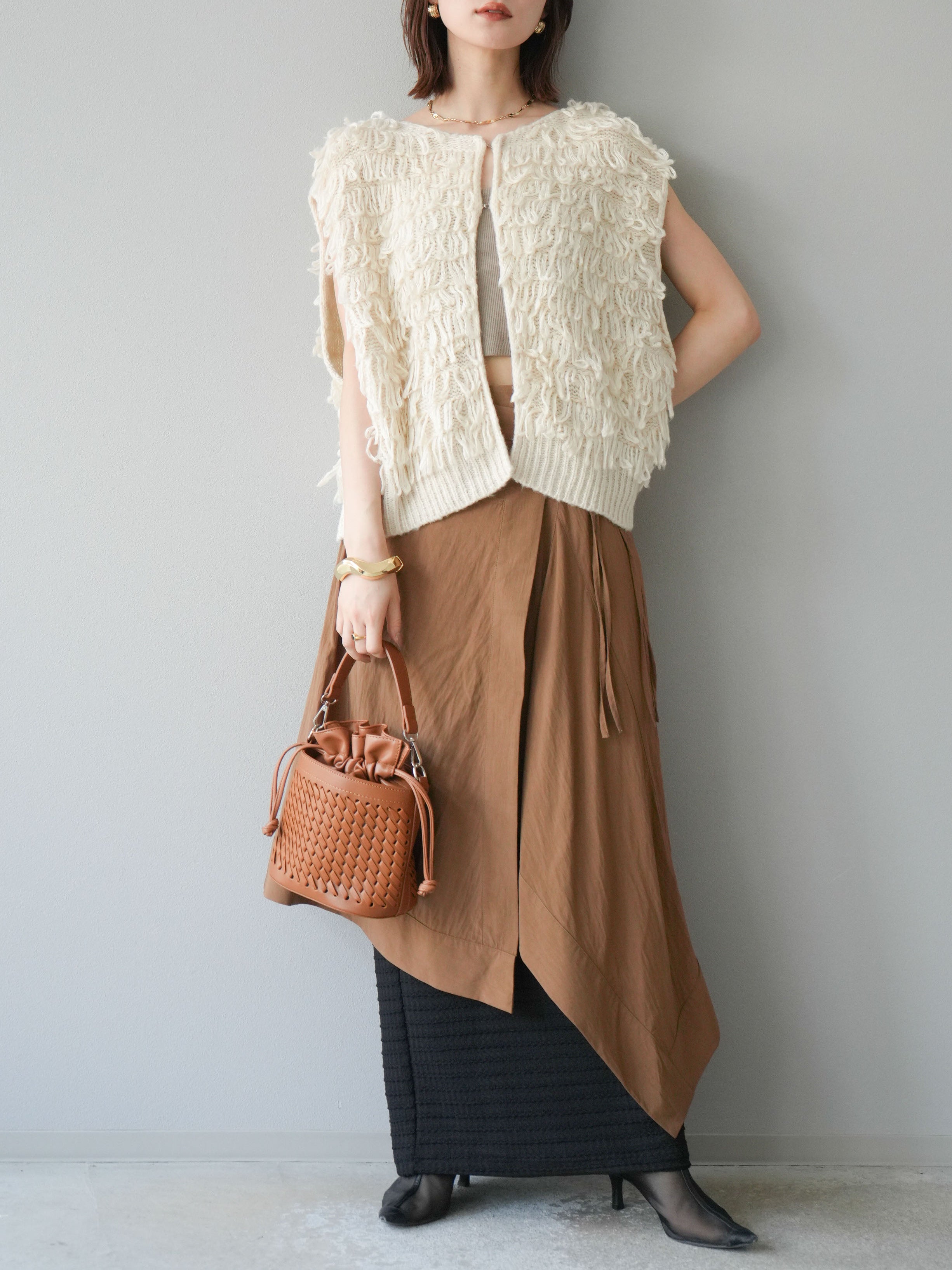 予約]アシンメトリーレイヤードスカート/ベージュ – Lumier