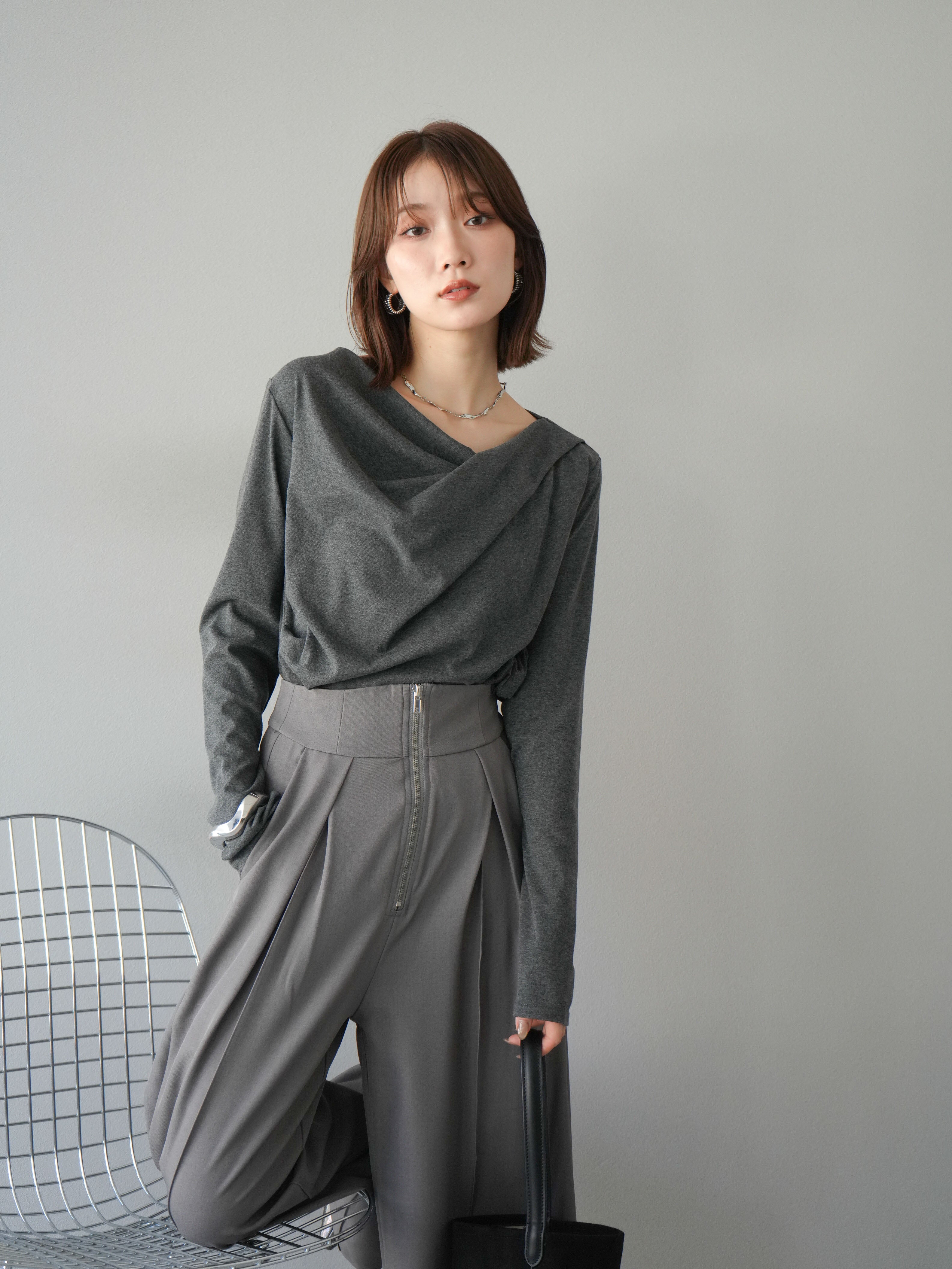 予約]ドレープデザインカットソー/チャコール – Lumier