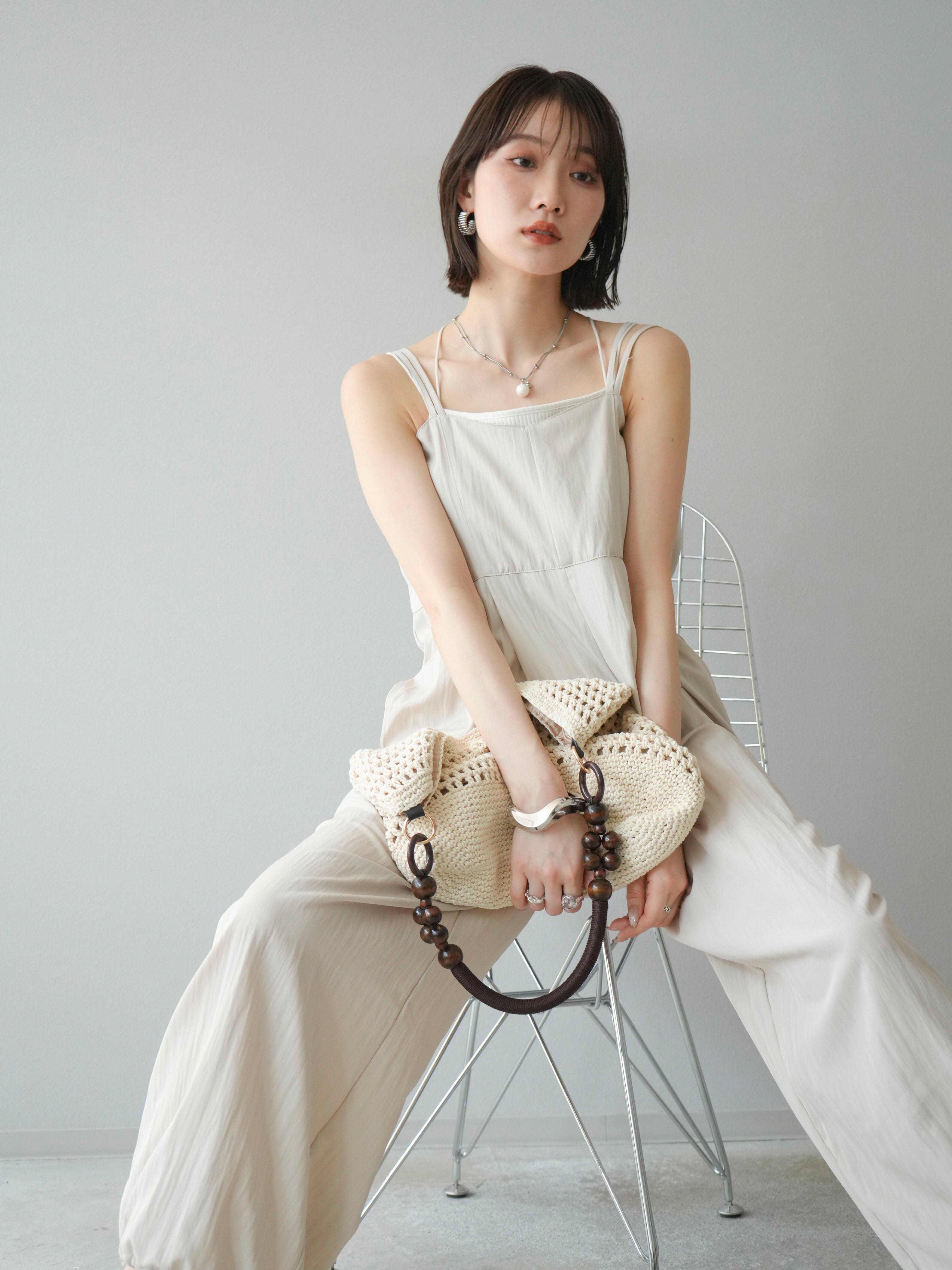 SET]リネンライクビスチェデザインサロペット+ダブルストラップカット