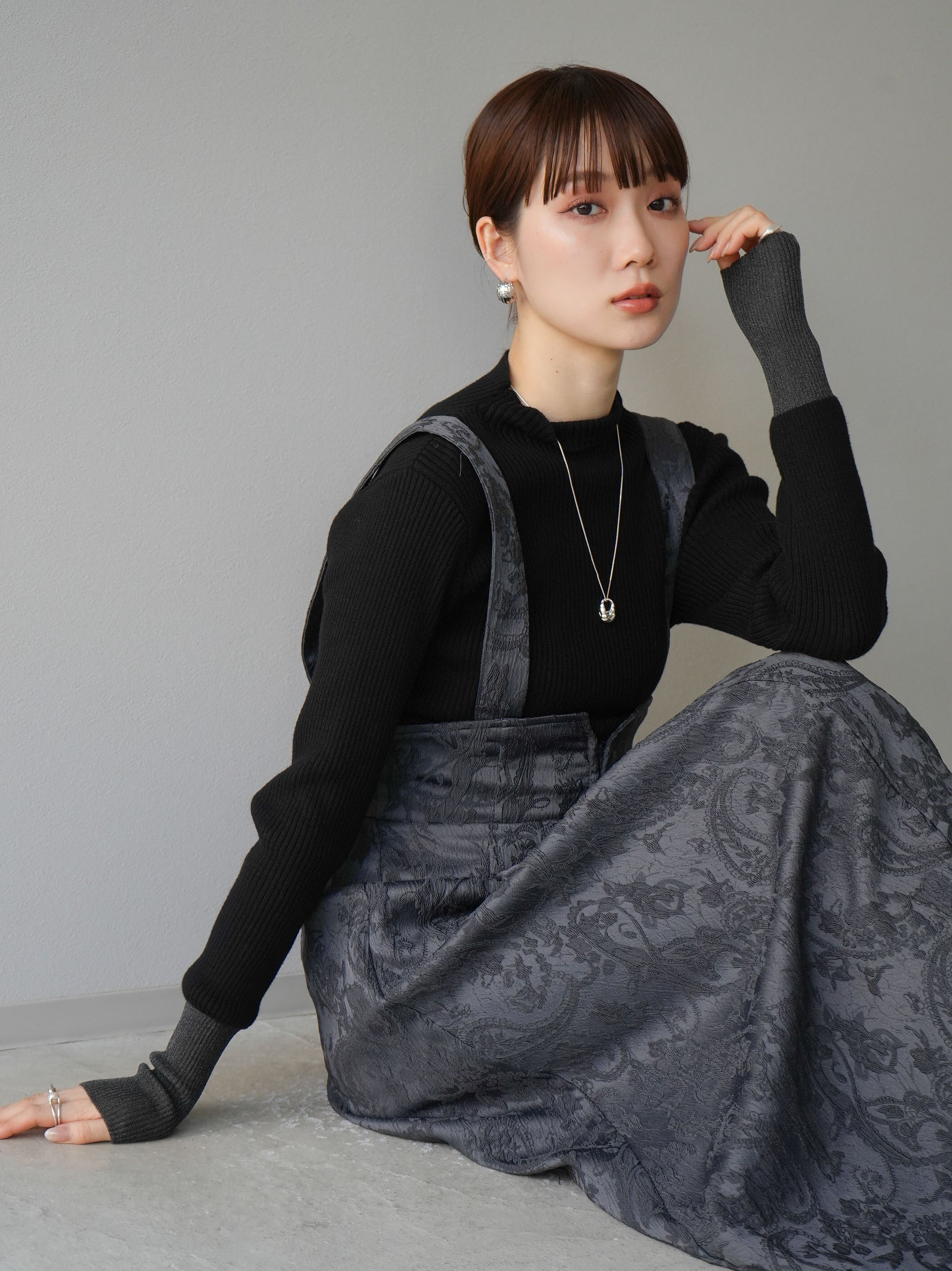 予約]ペイズリージャガード2WAYフレアジャンパースカート/チャコール