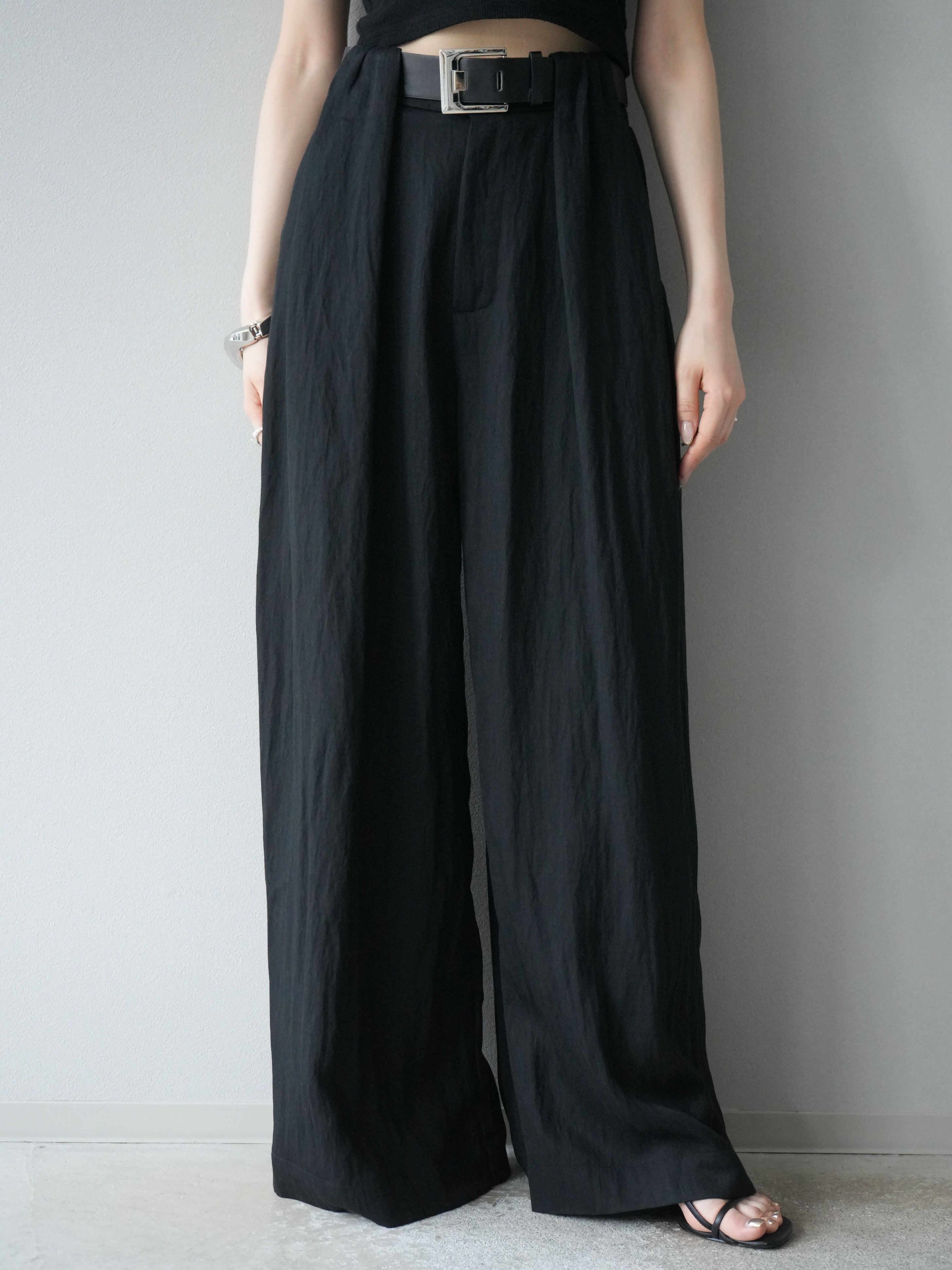 予約]BIGベルト付ワイドパンツ/ブラック – Lumier