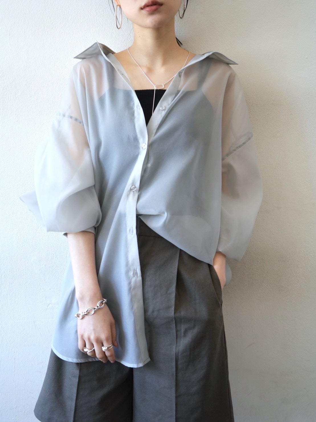 オーガンジーオーバーシャツ/グレー – Lumier