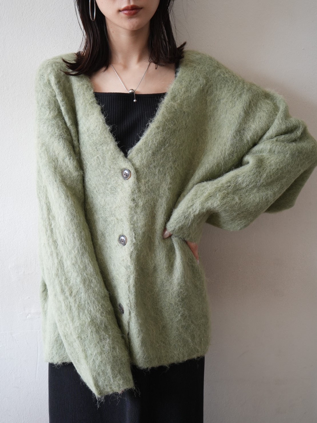予約]モヘアニットカーディガン/グリーン – Lumier