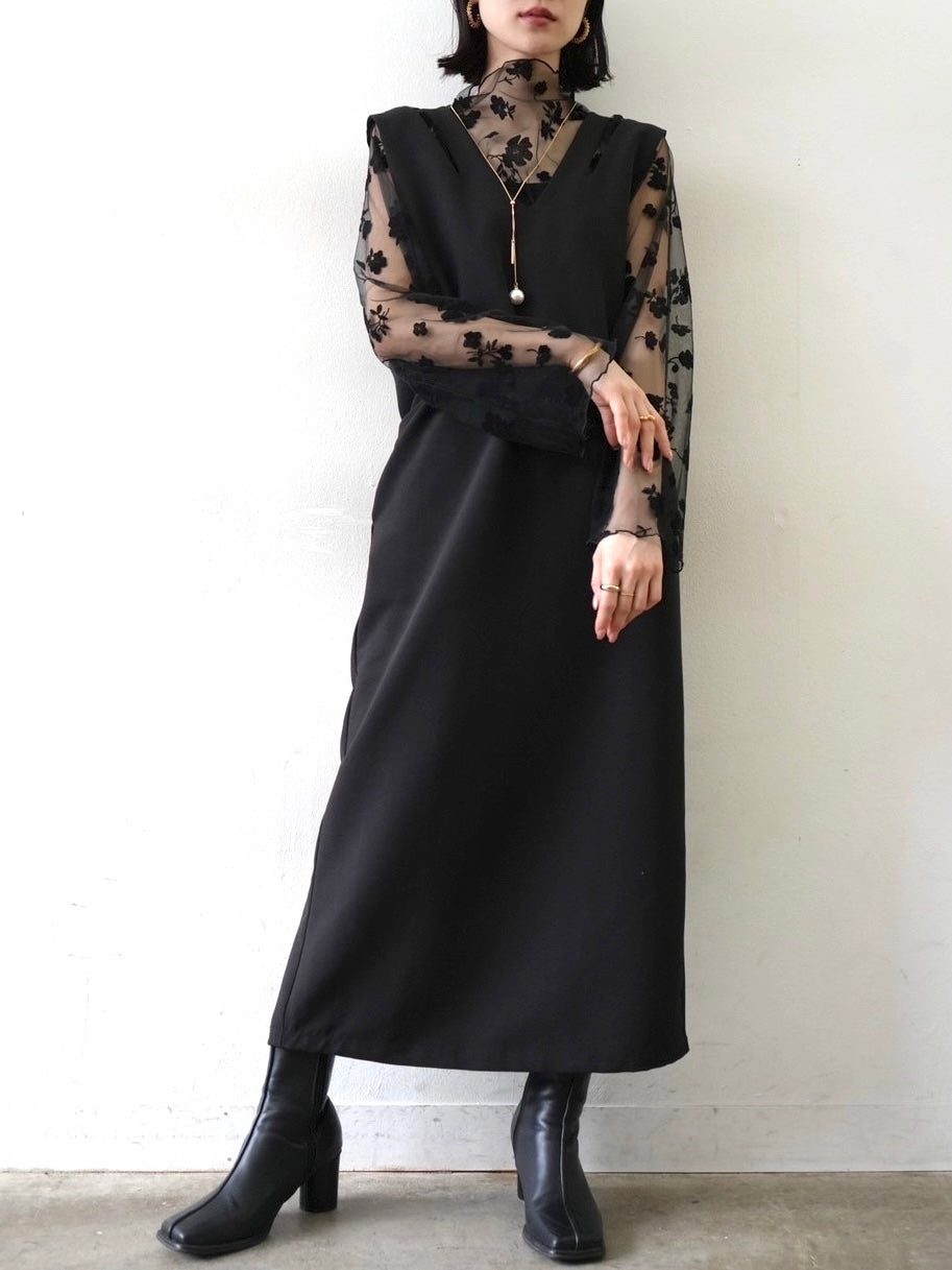 予約]フラワーフロッキーシアートップス/ブラック – Lumier