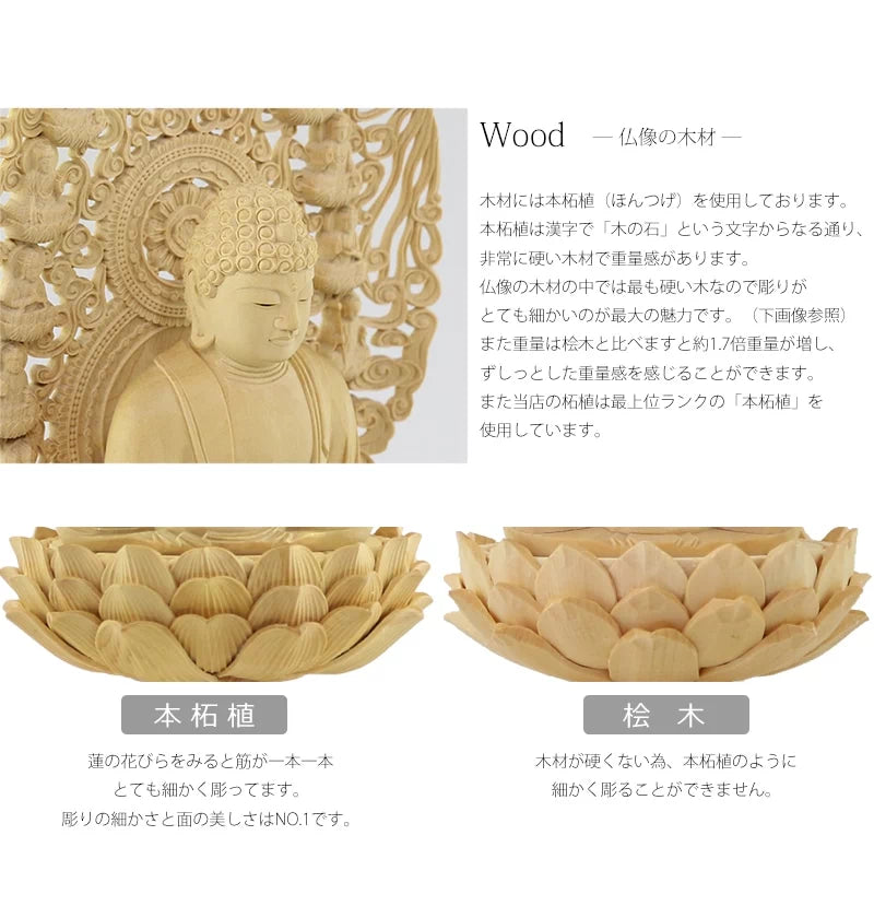 本柘植仏像 上彫り仕上げ 座釈迦 十三仏光背 【曹洞宗・臨済宗・禅宗