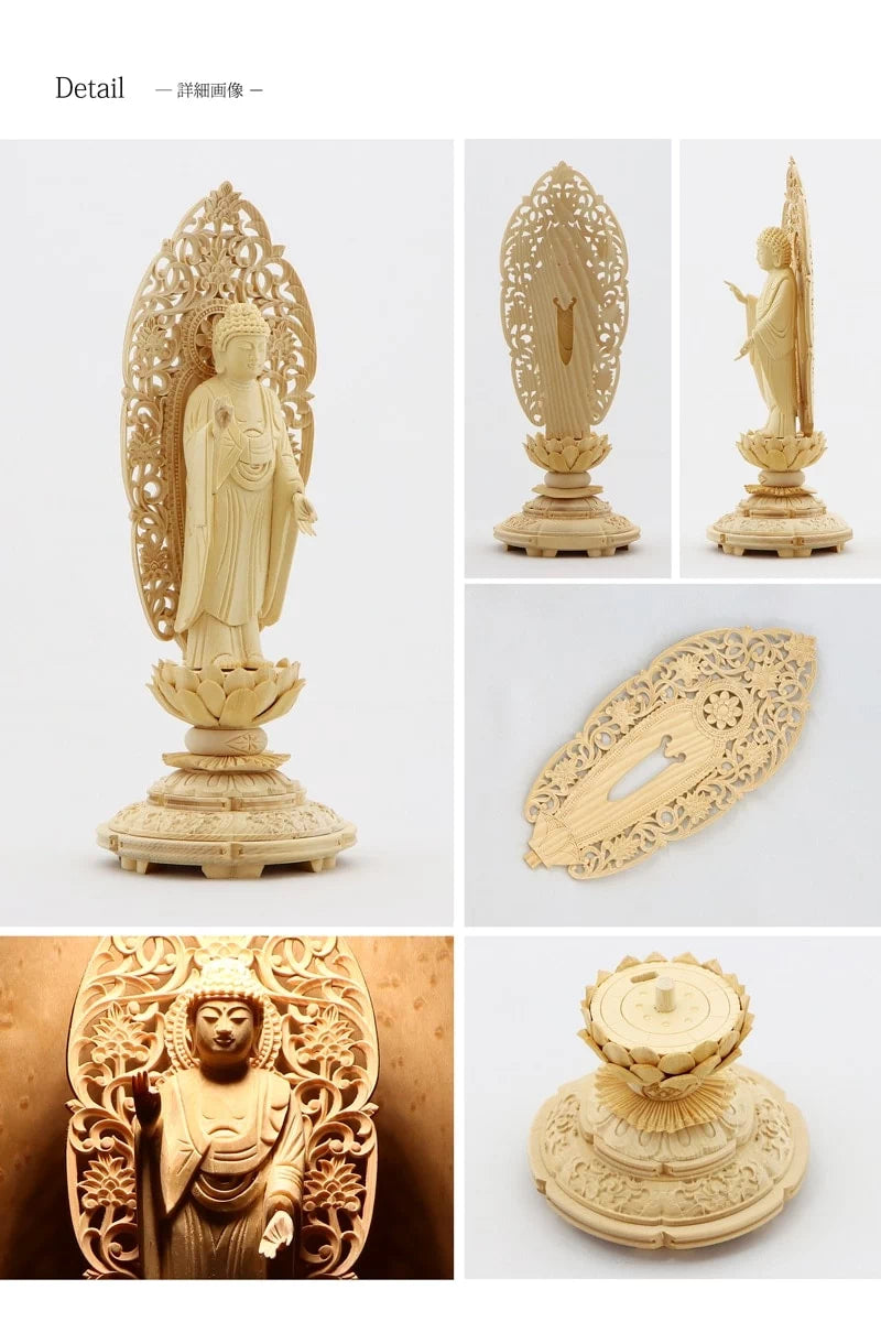 桧木仏像 上彫り 丸台座 舟立弥陀 【浄土宗・時宗】 | 本尊・脇侍の