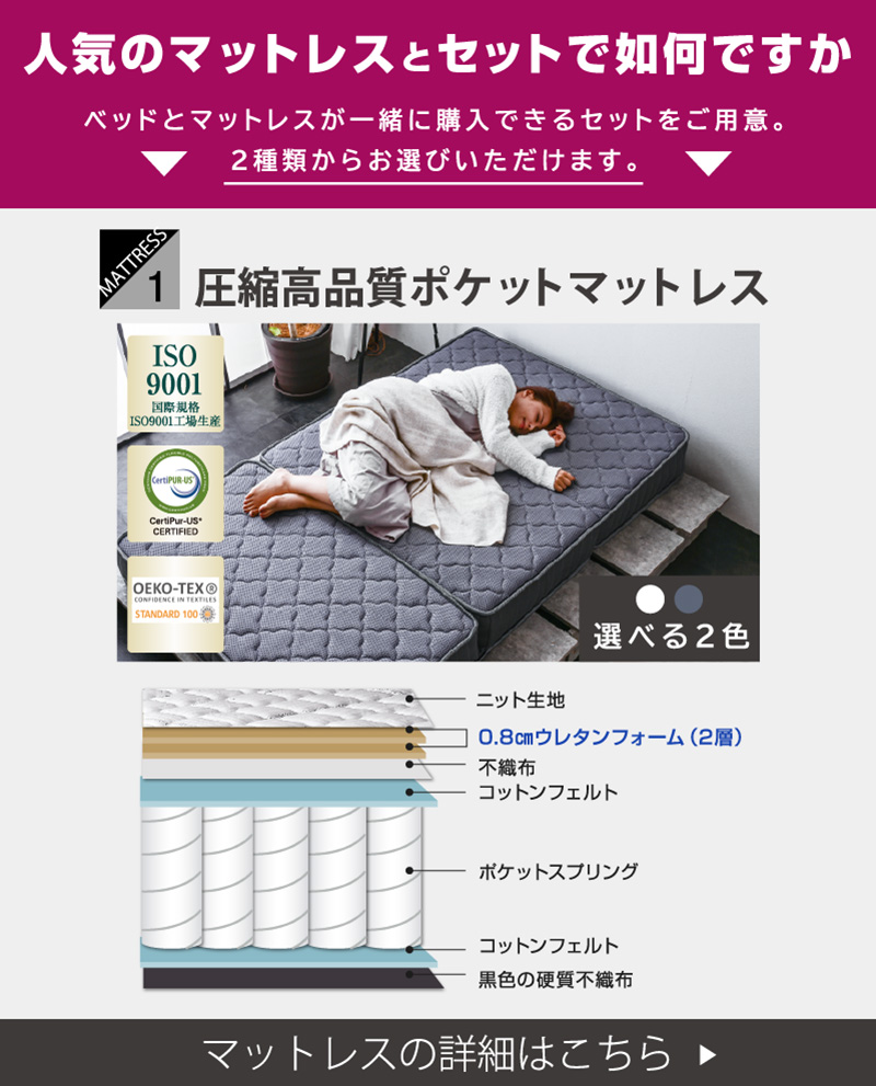 ベッド クイーン 【クイーン 高級ピロートップポケットマット付