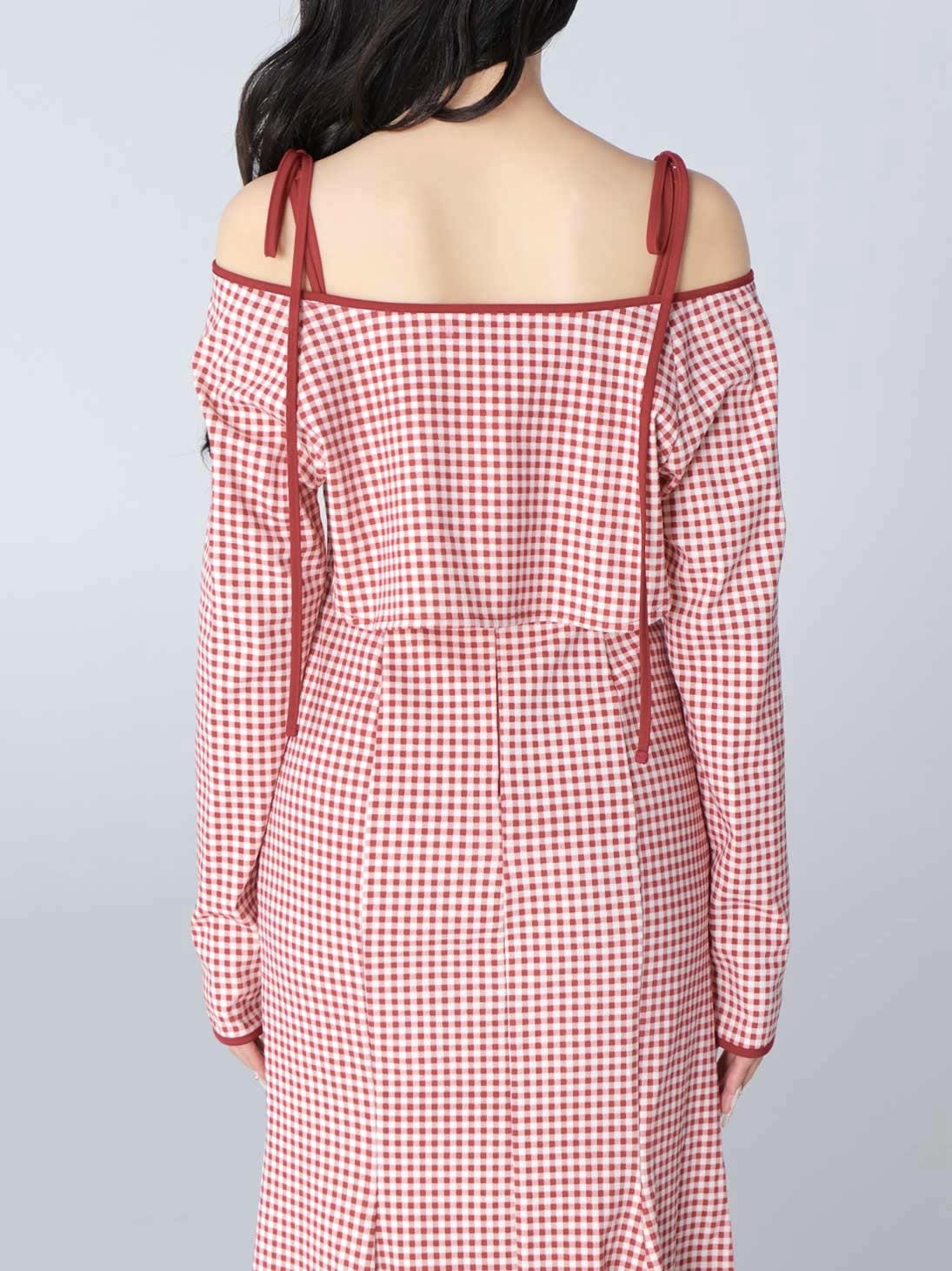 Gingham check ensemble long onepiece(eme10812) – M me eme