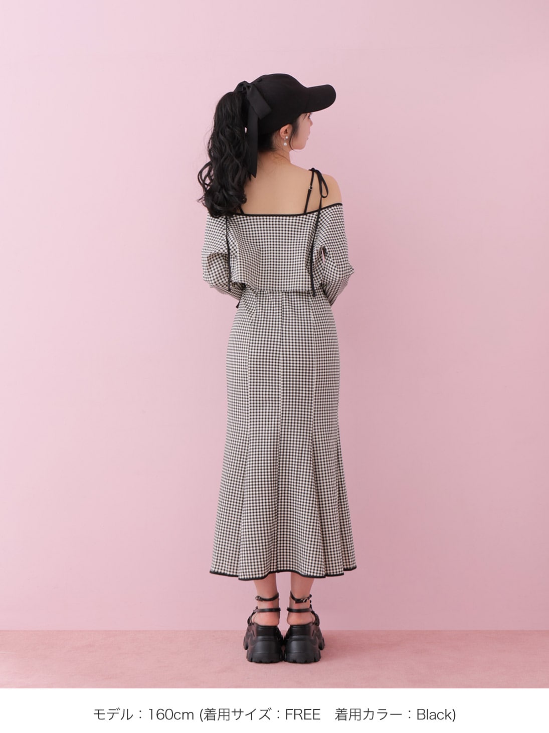 Gingham check ensemble long onepiece(eme10812) – M me eme