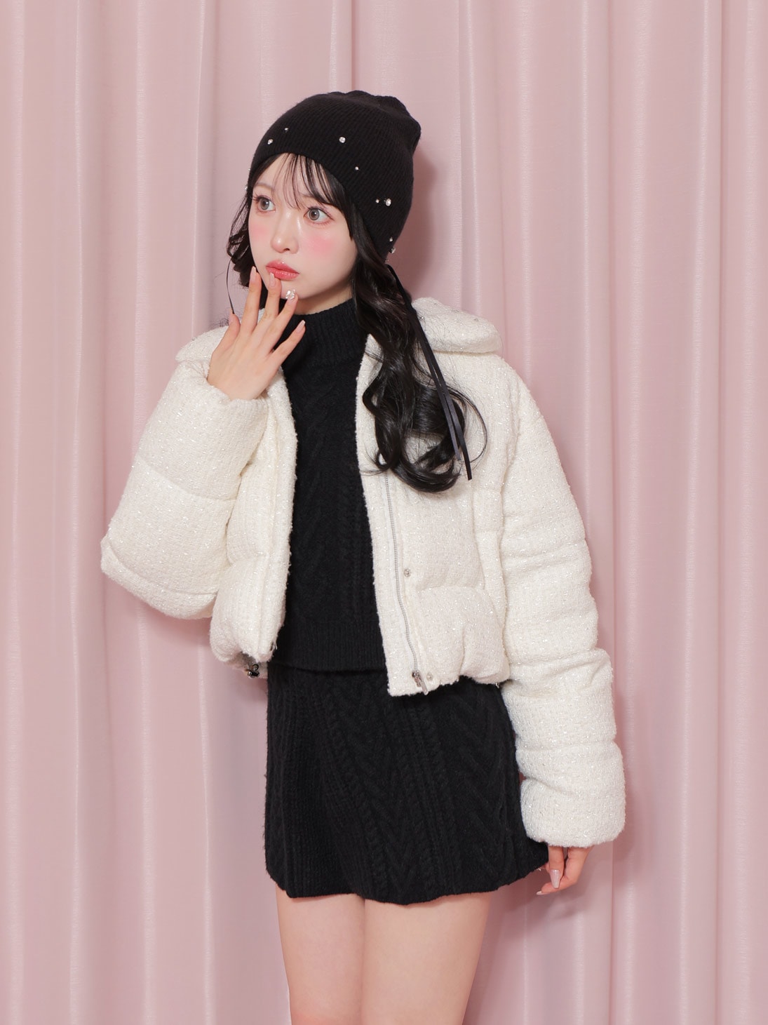 SALE】Ribbon tweed short down jacket (eme10458) – M me eme