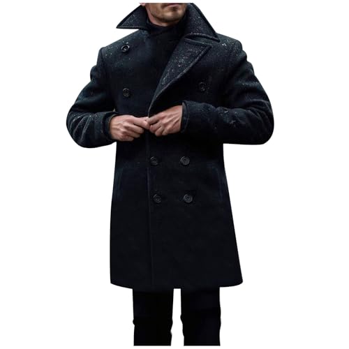 Men's Double-Breasted Trench Coats Mid Long Woolen Cloth Jackets