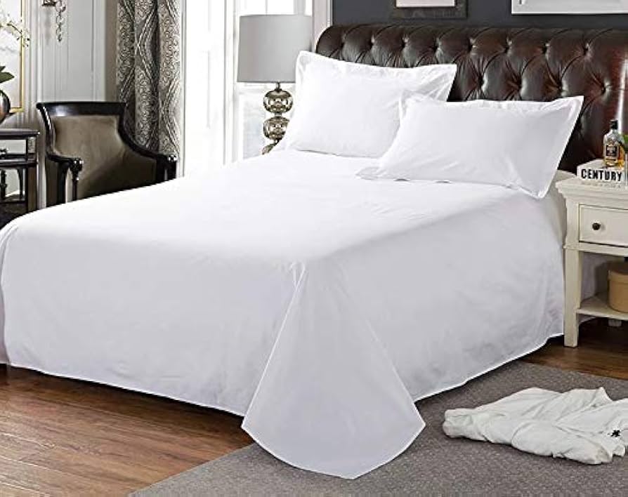 Amazon｜綿100％228x290cmフラットシーツキングサイズ、白ホワイト