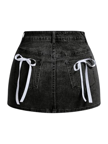 Amazon.com: MakeMeChic Women's Denim Skirt High Waist Bow Pocket