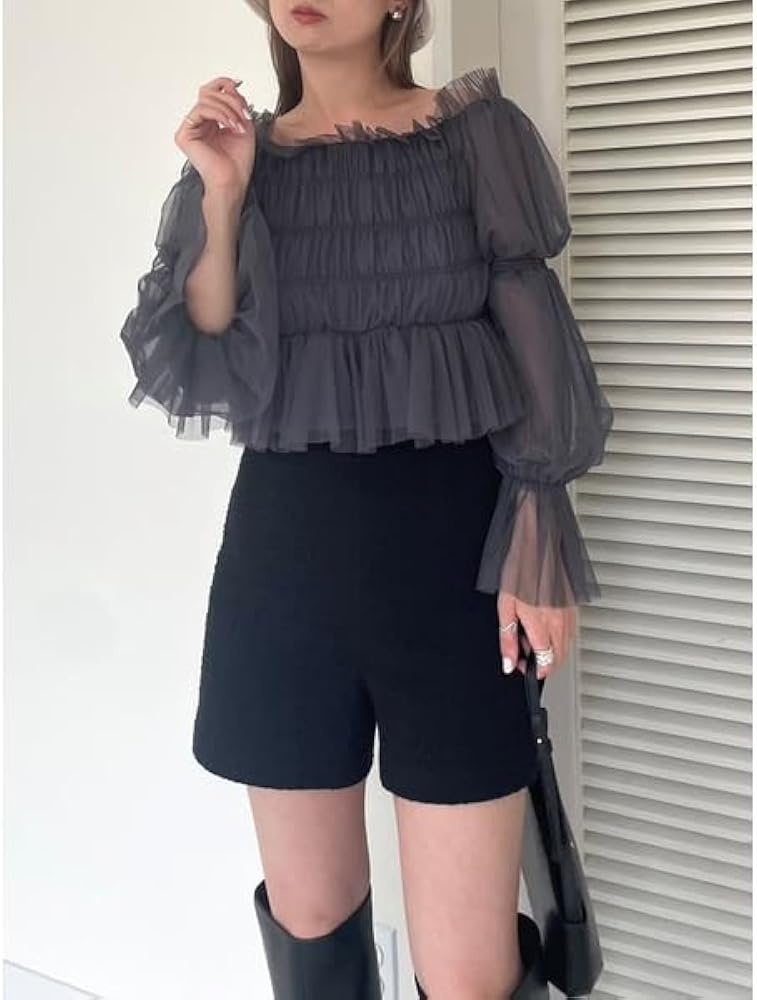 Amazon | [スナイデル] Sustainaチュールクロップドブラウス | シャツ