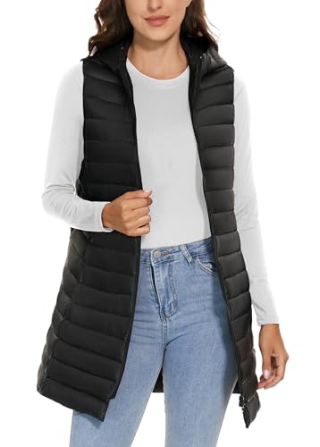 ELFJOY Long Puffer Vest Women Lightweight Down Vest with Hood