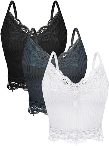 Bencailor 3 Pcs Women's Lace Tank Tops Y2k Camisole Lace Patchwork