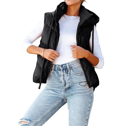 Cropped Puffer Vest Women Hooded Winter Warm Zip Up Vests