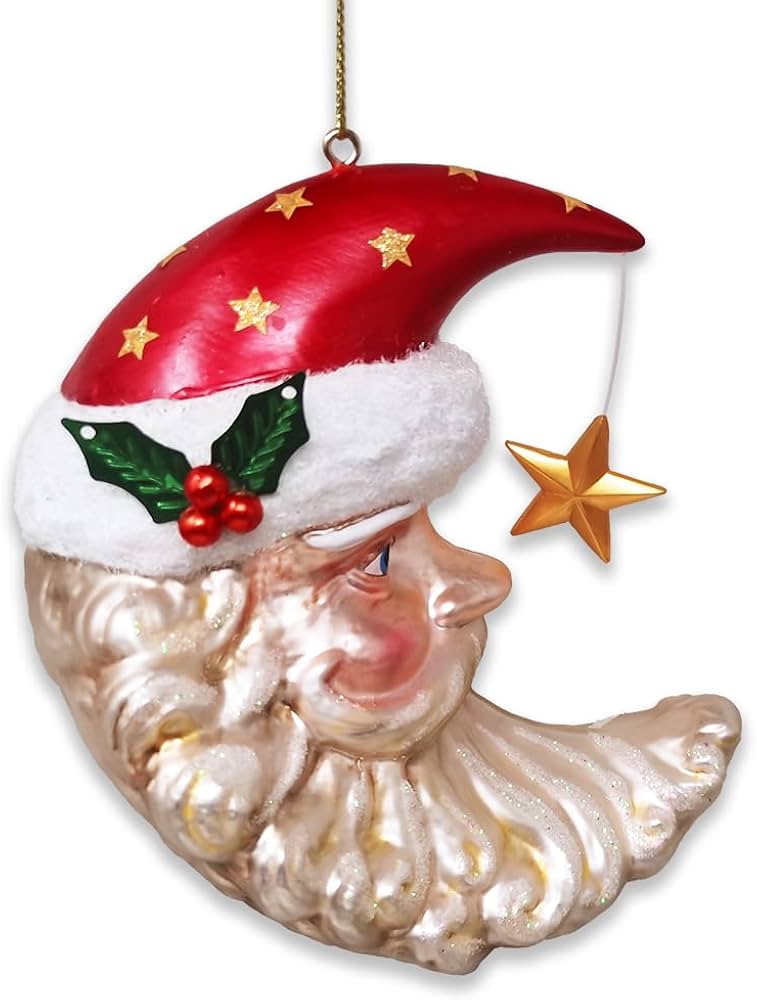 Amazon.com: Celestial Crescent Moon Santa Glass Christmas Ornament