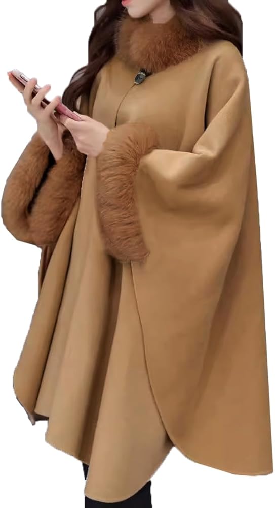 Amazon | [miniministore] ファー付きケープコート レディース 韓国