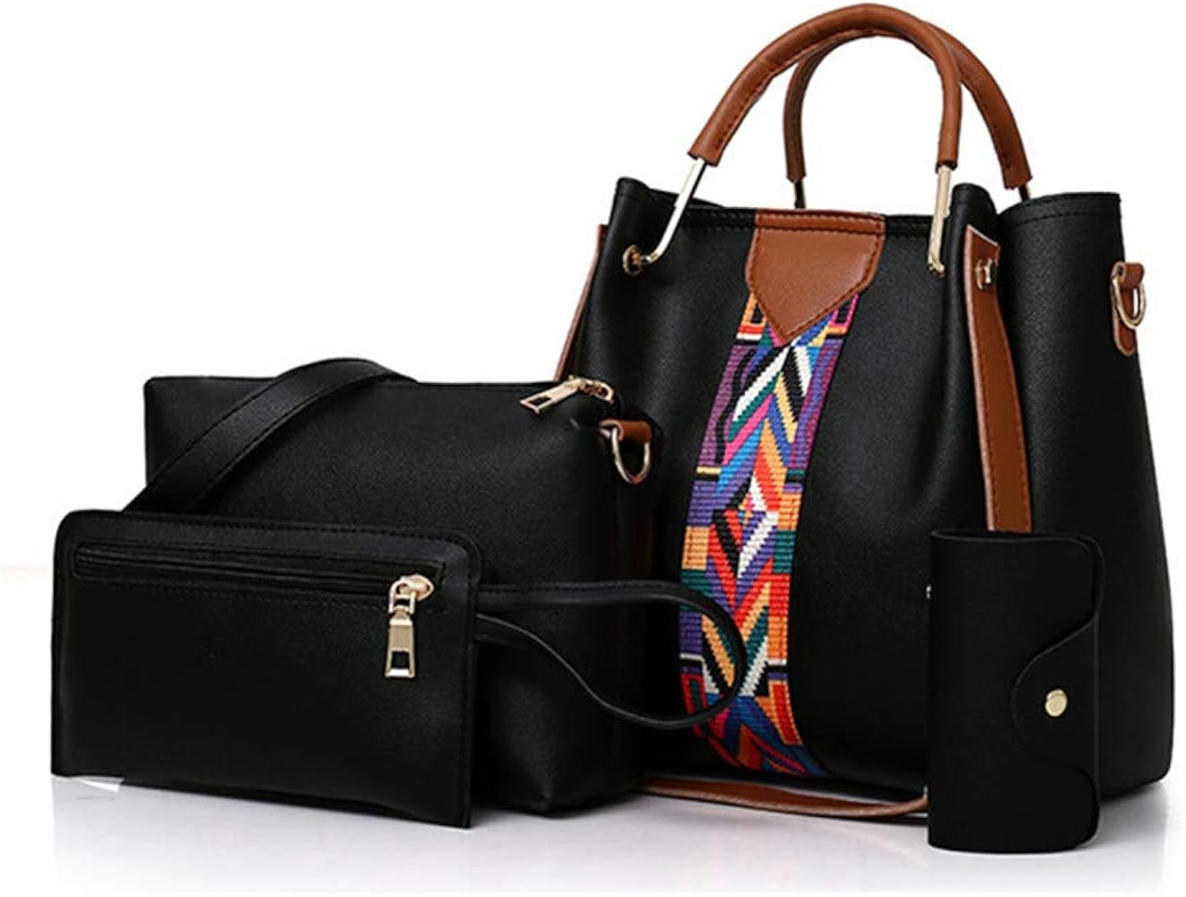 Amazon.com: AlwaySky Women's Black PU Leather 4-Piece Handbag Set