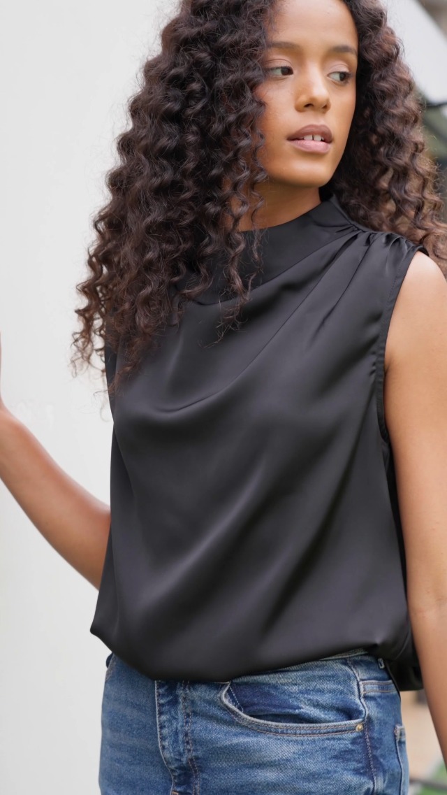 Cicy Bell Womens Mock Neck Satin Tank Tops Business Casual Work