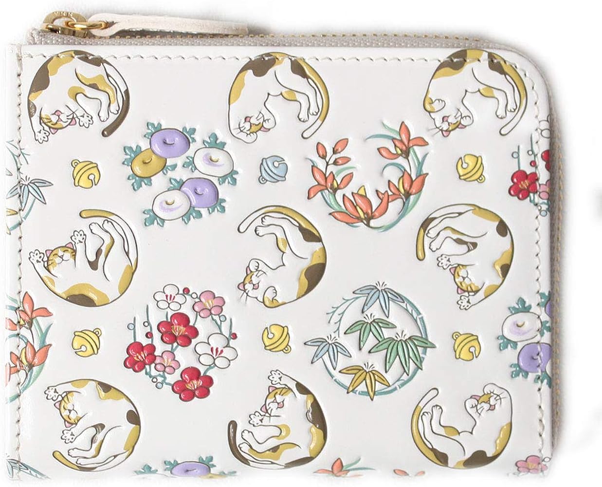 Amazon | 【 浅草文庫 】 友禅染 L字ファスナー ミニ 財布 猫 ネコ 三