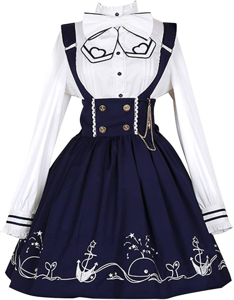 Amazon | セーラー襟ワンピース ネイビー日常洋服ゴスロリ コスプレ