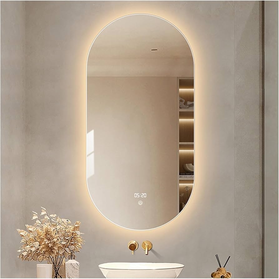 Amazon.co.jp: 50×80cm楕円形LEDウォールミラー 調光可能オーバルバス